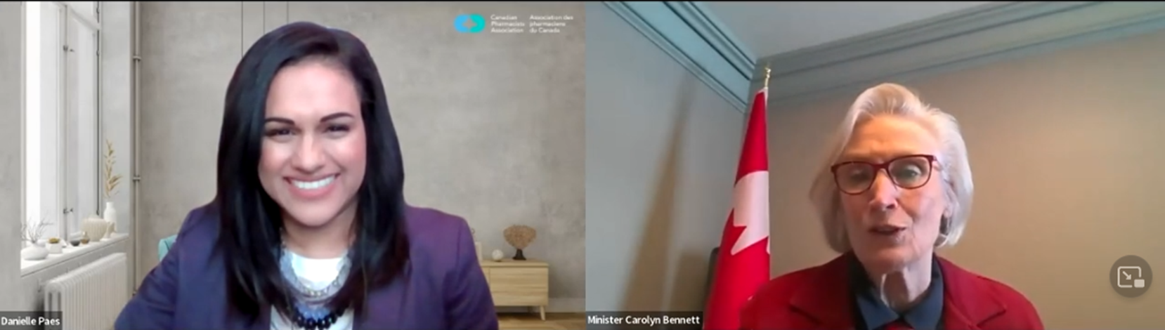 Honorable. Carolyn Bennett et le Dr Danielle Paes lors d'un appel zoom