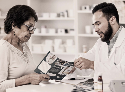 Pharmacist Holding Pills Mask Faded