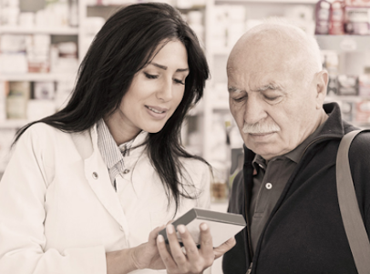 Pharmacist Holding Pills Mask Faded